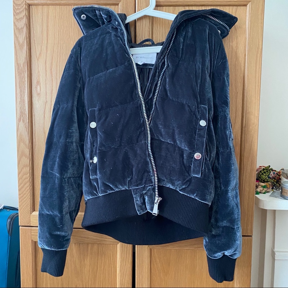 BCBG Velvet Bomber Coat (Navy)